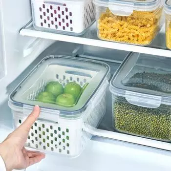 5 шт. контейнеров для хранения фруктов и овощей с корзиной для слива, без бисфенола А, можно мыть в посудомоечной машине, органайзер для холодильника, герметичный органайзер для холодильника A