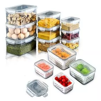 5 шт. контейнеров для хранения фруктов и овощей с корзиной для слива, без бисфенола А, можно мыть в посудомоечной машине, органайзер для холодильника, герметичный холодильник A