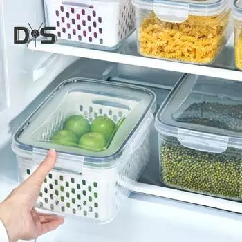 5 шт. контейнеров для хранения фруктов и овощей с корзиной для слива, без бисфенола А, можно мыть в посудомоечной машине, органайзер для холодильника, герметичный органайзер для холодильника A
