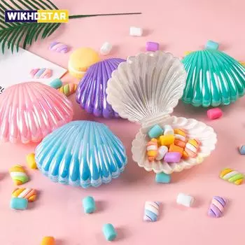 5 шт. Коробки для конфет в виде ракушек, пластиковые коробки для конфет, детские закуски, печенье, свадебные принадлежности, русалка, день рождения, конфеты, сувениры 5pcs розовый
