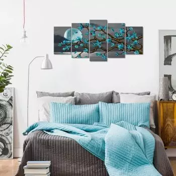 5 шт. красивые цветы абстрактные бирюзовые цветы магнолии над морем цветочные настенные художественные плакаты HD печать без рамок современные фотографии 20x35 20x45 20x55cm