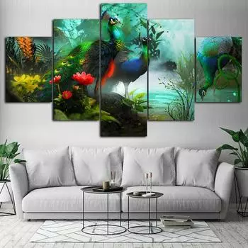 5 шт. красивый павлин птица холст печать плакат настенный художественный декор 5 шт. HD печать без рамки абстрактные современные картины 20x35 20x45 20x55cm