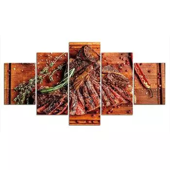 5 шт., красное мясо, еда, стейк, ужин, декор, 5 шт., плакат, HD печать, 5 панелей, современная абстрактная картина без рамки, декор комнаты, картины, картины 20x35 20x45 20x55cm