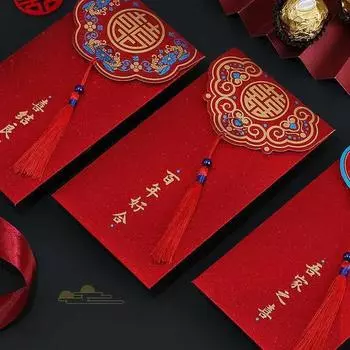 5 шт. красные свадебные конверты с кисточкой Kawaii бумажные конверты с карманом для благословения Hongbao Lucky Money Cash Bag Подарочная упаковочная сумка