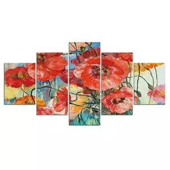 5 шт. красный цветок мака с цветочным принтом, 5 шт., картины, плакат, HD печать, настенный домашний декор, декор комнаты, современное искусство, 5 панелей 20x35 20x45 20x55cm