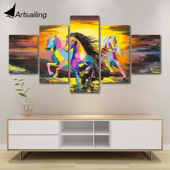 5 шт., красочная картина с скачущими лошадьми, настенная художественная картина, подарок, украшение для дома, картина с принтом на холсте 20x35cm*2 20x45cm*2 20x55cm*1