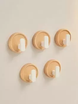 5 шт. Крючок из цельного дерева, крючок для двери, крючок для заднего входа, самоклеящийся крючок, крючок из орехового дерева, неперфорированный крючок для одежды, многофункциональный крючок белый