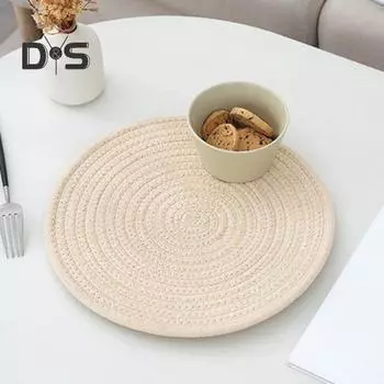 5 шт. круглых тканых подставок, впитывающих воду хлопчатобумажных веревок, подставки под горячие блюда, термостойкие подставки под деревянный стол 5pcs белый