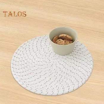 5 шт. круглых тканых подставок, впитывающих воду хлопчатобумажных веревок, подставки под горячие блюда, термостойкие подставки под деревянный стол 5pcs бежевый
