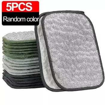 5 шт. Кухонная проволочная салфетка для мытья посуды Двусторонняя Хлопок с серебряной нитью Металлическая стальная проволока Чистящая тряпка Полотенце Тряпки для мытья посуды