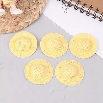 5 шт., кукольный домик, плетенная вручную соломенная шляпа, кукла, мини-красочная шляпа, украшение для кукольного домика, аксессуары для детей, ролевые игры, игрушки жёлтый