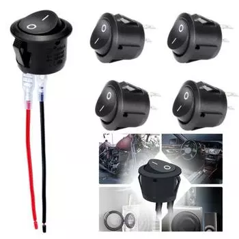 5 шт. кулисный переключатель KCD1 с проводом 20 мм SPST, 2 контакта, круглый, 12 В, автомобильный RV, лодка, модификация, сменный тумблер включения-выключения 5pcs чёрный