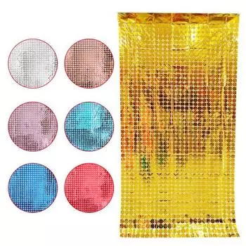 5 шт. квадратный занавес с мишурой, фон для вечеринки, блестящая фольга, занавеска с бахромой, декор для вечеринки, фон для фотобудки, стримеры золотистый