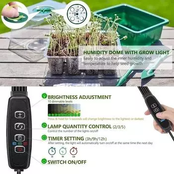 5 шт. лампа для выращивания с поддоном для семян, набор для посева полного спектра, инструменты для проращивания, 12 ячеек, лампа для выращивания в теплице зелёный