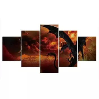 5 шт. Летающий Дракон Огонь Фэнтези Современный Декор Холст Настенное Искусство HD Печать Картины Домашний Декор Без Рамки 5 Панель 5 Шт. Картины 20x35 20x45 20x55cm