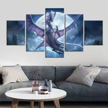 5 шт. Летающий Фиолетовый Дракон Луна Декор Холст Стены Искусства HD Печать Картины Домашний Декор Аннотация Современный 5 Шт. Без Рамки Декор Комнаты 20x35 20x45 20x55cm