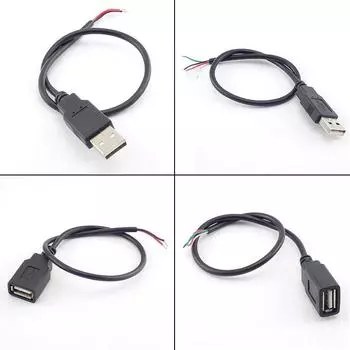 5 шт./лот, 2-контактный/4-контактный USB 2,0, кабель питания, женский и мужской провод, разъем для зарядки, удлинитель, провод, 5 В, 30 см 2 wire usb male