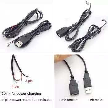 5 шт./лот Micro USB 2.0 A Female Male Jack Удлинительный кабель питания 4 Pin 2 Pin 4 провода DIY Data Line Зарядный шнур 0.3m 2pin male