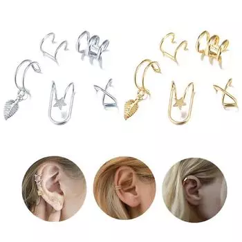 5 шт./лот милые серьги-клипсы винтажные манжеты для ушей непирсинг поддельные серьги-клипсы для хряща для женщин мужчин креативные трендовые украшения золотой