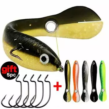 5 шт./лот, мягкая рыболовная приманка, 6 г, 10 см, приманка с качающимся хвостом, силиконовая маленькая вьюновая искусственная приманка для ловли окуня, щуки с крючком и коробкой