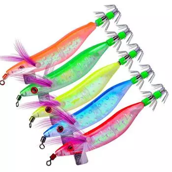 5 шт./лот ночной светящийся кальмар джиг 10 см креветочный крючок деревянные креветки приманки цвета