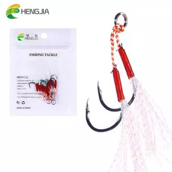 5 шт./лот, рыболовный крючок, металлические литые приспособления, вспомогательный крючок, колючие одиночные джиг-крючки, нить, перо, Pesca, высокоуглеродистая сталь 8# разноцветный