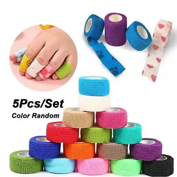 5 шт./лот, ширина 2,5 см, самоклеящаяся цветная эластичная повязка, эластичная самоклеящаяся лента 2M