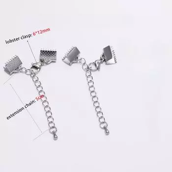 5 шт./лот, текстурированные концевые заглушки из нержавеющей стали, обжимные застежки, удлинительная цепочка, кожаный шнур, разъем для изготовления ювелирных изделий 6.5mm