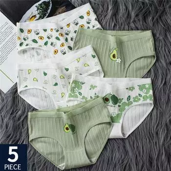 5 шт./лот, женское нижнее белье авокадо, зеленые трусы маття, японские трусы из чистого хлопка с низкой талией для девочек M