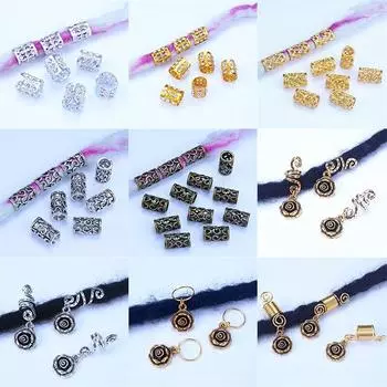 5 шт./лот, золотистые, серебряные косы для волос, бусины для бороды, инструменты для укладки волос, дреды, заколки для волос, кольца, аксессуары для волос для женщин