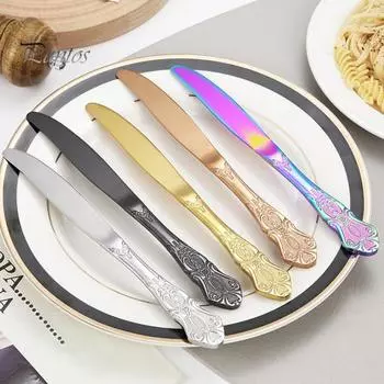 5 шт., ложка, вилка, резак из нержавеющей стали, винтажный королевский стиль барокко, зеркальная полировка, пищевая безопасная посудомоечная машина, столовые приборы, набор столовых приборов для кухни золотистый