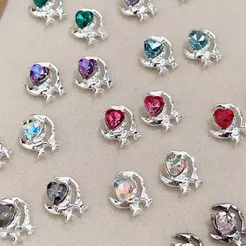 5 шт. луна любовь сплав аксессуары для ногтей сверкающий персик сердце бриллиант трехмерное украшение для ногтей четыре звезды