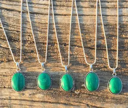 5 шт. Малахитовый драгоценный камень Подвеска из стерлингового серебра 925 пробы в форме овела Ювелирные изделия на шею Free Sze зелёный