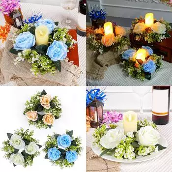 5 шт. маленьких колец для свечей, искусственный венок из цветов, поддельные розы, подсвечники, венки, свадебные украшения для столов A