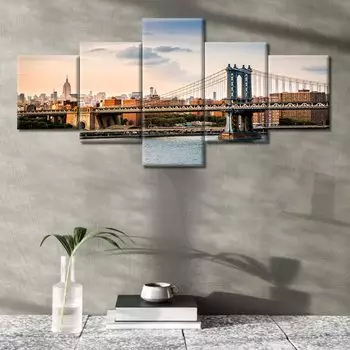 5 шт. Манхэттенский мост картины Нью-Йорк Skyline фотографии настенный постер домашний декор 5 панелей декор комнаты холст искусство HD печать 20x35 20x45 20x55cm