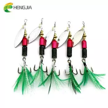 5 шт. металлическая приманка HENGJIA, спиннер, ложки, приманка, форель, окунь, щука, рыболовные приманки с пернатым крючком