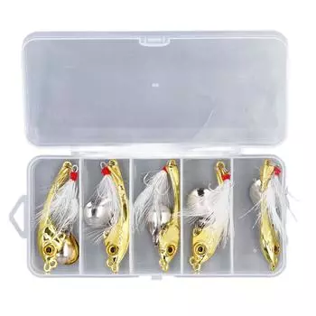 5 шт. Металлическая рыболовная приманка VIB, профессиональная вращающаяся приманка с блестками, набор рыболовных приманок с перьями