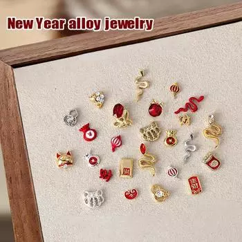 5 шт. металлические китайские металлические аксессуары для ногтей подвеска-бантик золото серебро полая форма сплав змея год гвоздь дрель украшение