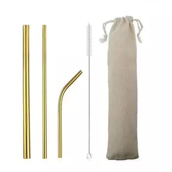 5 шт., металлические трубочки из нержавеющей стали 304, 12 мм, многоразовые трубочки для питья, набор, сумка, силиконовый чехол, насадки, аксессуары для бара золотой