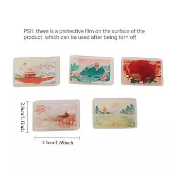 5 шт. Милые акриловые магниты на холодильник в китайском стиле с пейзажной живописью, ретро, для сообщений, декоративные