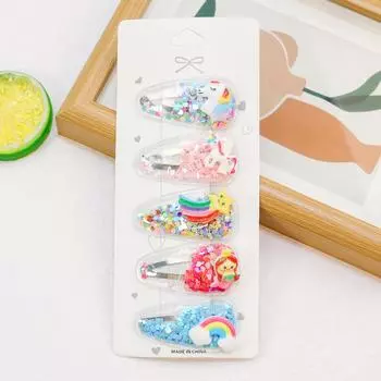 5 шт. Милые детские заколки для волос в виде цветка, 2 дюйма, с пайетками, заколки-невидимки с единорогом, заколки-банты для волос, детские аксессуары для волос для девочек