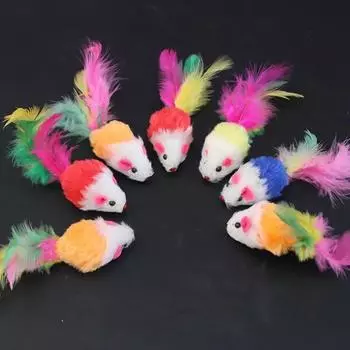 5 шт. милые мини мягкие флисовые искусственные мышиные игрушки для кошек красочные перья забавные игровые обучающие игрушки для кошек котят щенков товары для домашних животных