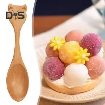 5 шт., милые мультяшные деревянные ложки, безопасная посуда, широкое применение, многофункциональные милые маленькие деревянные ложки для детей Cat