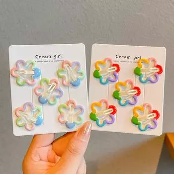 5 шт. милые радужные заколки для волос мультяшные цветы звездочки заколка для волос боковая челка зажим для девочек милые аксессуары для волос подарки D