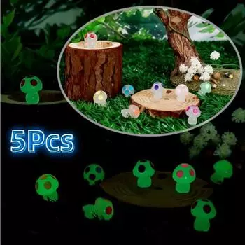 5 шт. мини светящиеся фигурки грибов домашний декор мох пейзажные украшения светящиеся в темноте орнамент в горшке миниатюрное садоводство сказочный сад 5Pcs красный