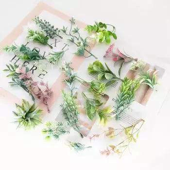 5 шт. Мини-ветки, тычинки, венок своими руками, декоративные аксессуары, искусственные цветы, листья, трава, украшение для рождественской вечеринки, искусственное растение