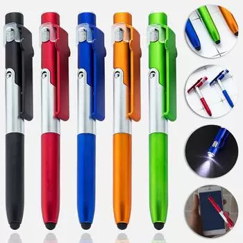 5 шт. многофункциональная шариковая ручка 4-в-1 ручка для письма со стилусом светодиодная подсветка складная подставка для телефона для офисного персонала красный