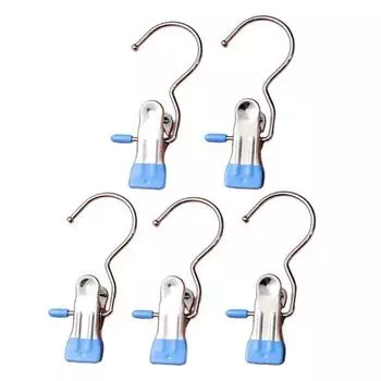 5 шт. многофункциональный зажим для сушки одежды с крючком, компактный металлический крючок из нержавеющей стали с резиновым покрытием розовый