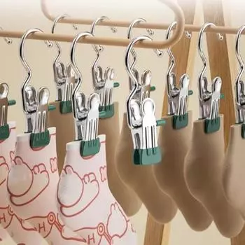 5 шт. многофункциональный зажим для сушки одежды с крючком, компактный металлический крючок из нержавеющей стали с резиновым покрытием розовый