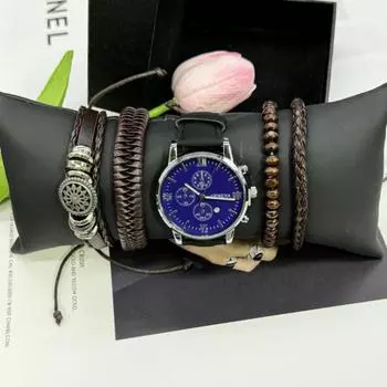 5 шт. Модные классические мужские часы с браслетом, классические кварцевые часы с большим циферблатом, включая коробку для работы на открытом воздухе